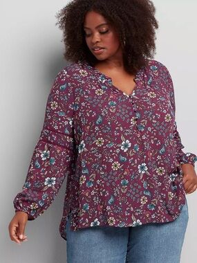 Lane Bryant Burgundy Floral Blouson Top